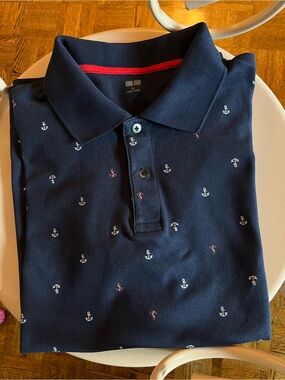 Uniqlo Navy Polo Top Short sleeve Anchor Print Size XL